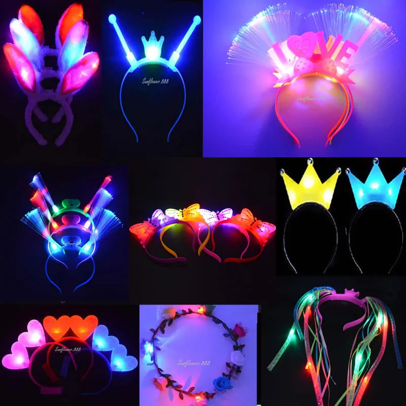 

Women Girls LED Flashing Headband Light Up Bunny Ear Crown Flower Garland Wreath Headwear Party Hair Halloween Christmas