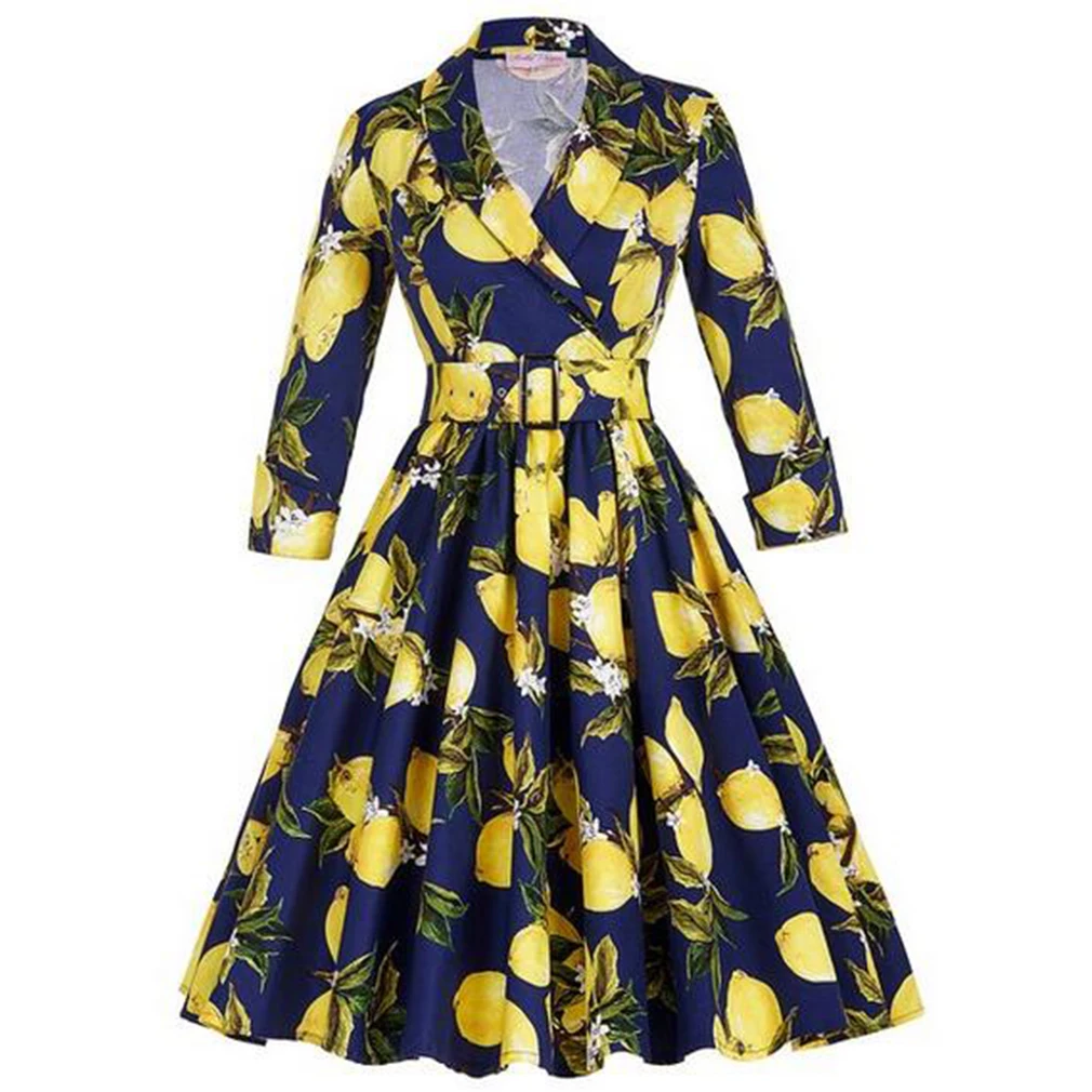 navy lemon print dress