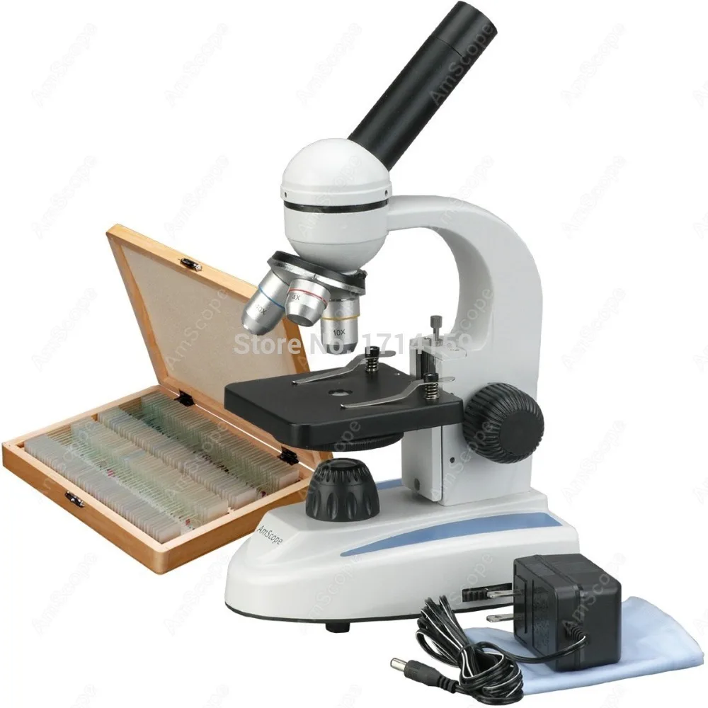 Студенческий школьный Микроскоп-AmScope поставки 40X-1000X металлический корпус стеклянный объектив биология Студенческий микроскоп+ 100 образцы слайдов