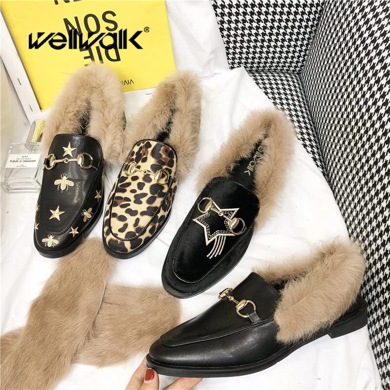 

Loafer Flats Black Shoes Women Leopard Shoes Ladies Slip On Ballerinas Flats Bee Shoes Ladies Brand Fur Flats Moccasins