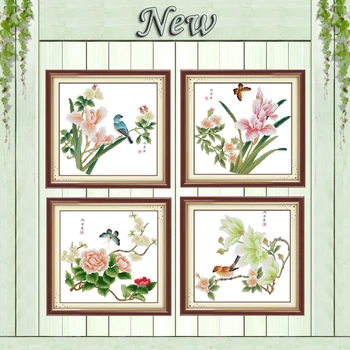 

Summer spring peony orchid flower butterfly counted printed on canvas DMC 11CT 14CT Cross Stitch kits embroidery needlework Sets
