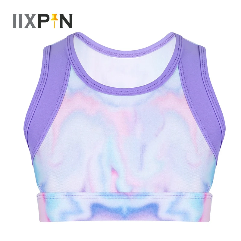 

IIXPIN Kids Girls Ballet Costumes Colorful Stretchy Sleeveless Tie-Dye Tanks Crop Top for Ballet Dance Stage Performance Workout
