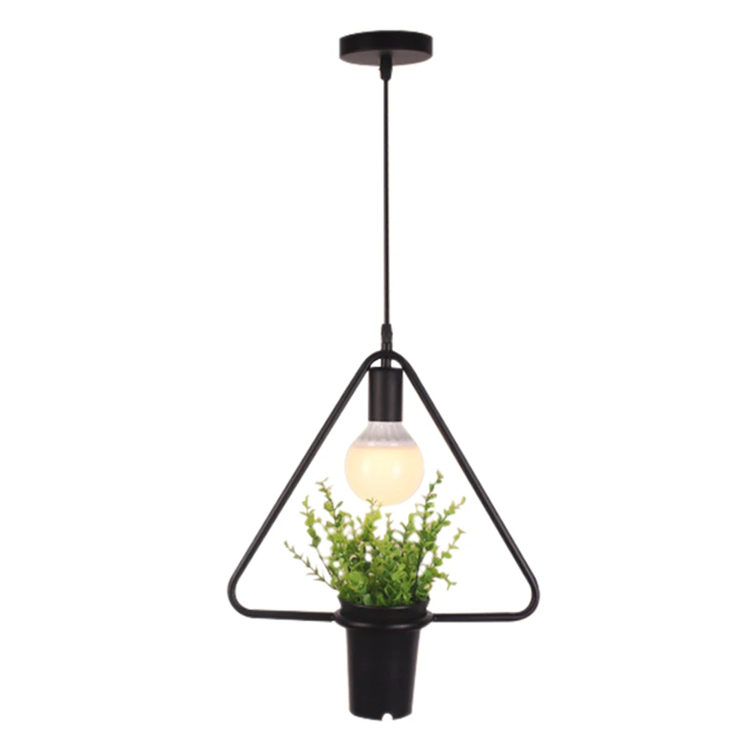 

WISH-Black triangular green plant hanging lamp retro industrial style creative personality chandelier clothing shop cafe resta