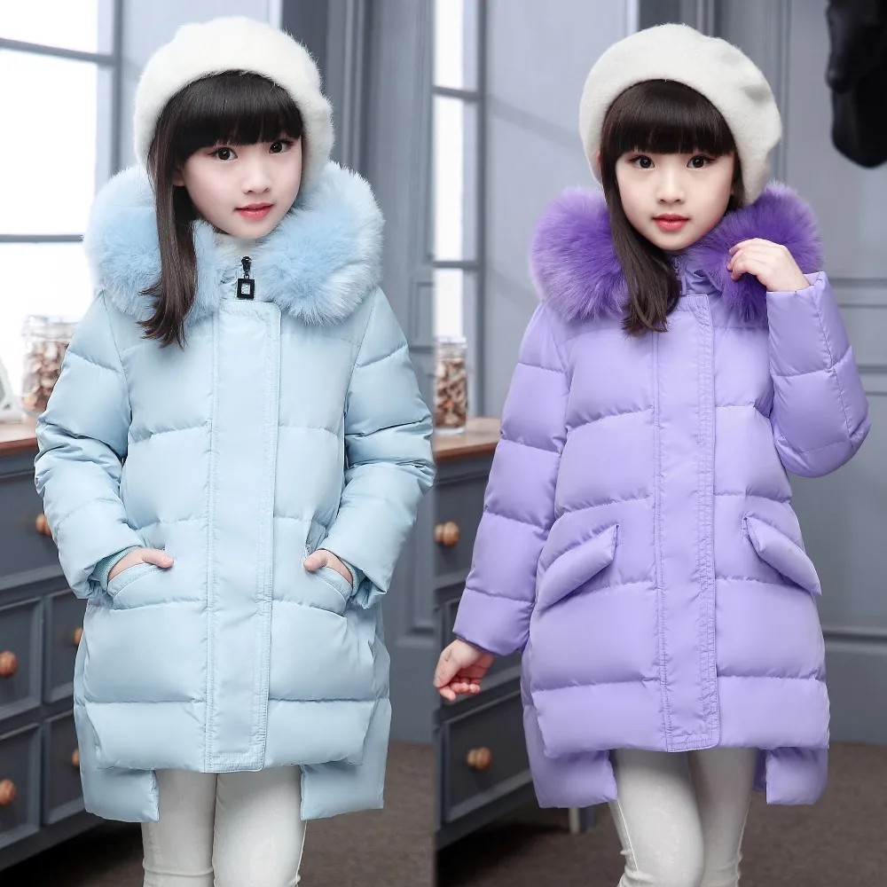 Новые зимние куртки-пуховики для девочек теплая детская куртка-пуховик на утином пуху для маленьких девочек Детская пуховая верхняя одежда, куртка-30 градусов