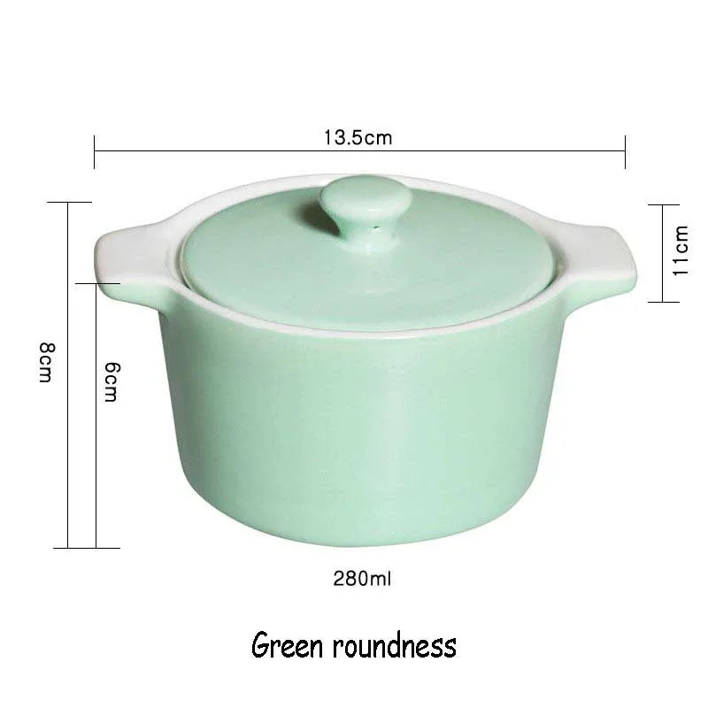 Green roundness Керамическая кастрюля для супа рисовая миска с крышкой цветной горшок миниатюрный милый глазурованный мини с двойной ручкой шкафчик для закусок контейнер с двойной ручкой 1 шт - Цвет: Green roundness