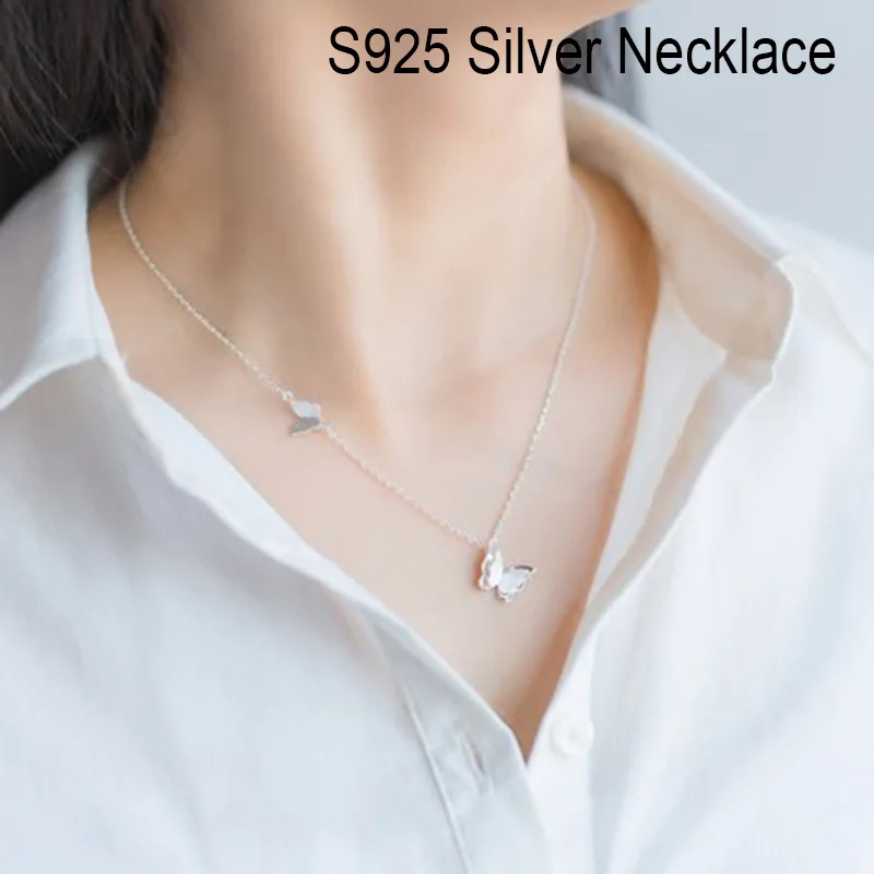 S925 Silver Necklace Горячая серебряная двойная цепь с плетением «бабочка» браслет 925 животное регулируемые браслеты шармы& Banglesfor Женщины Девушки Дети подарки - Окраска металла: S925 Silver Necklace