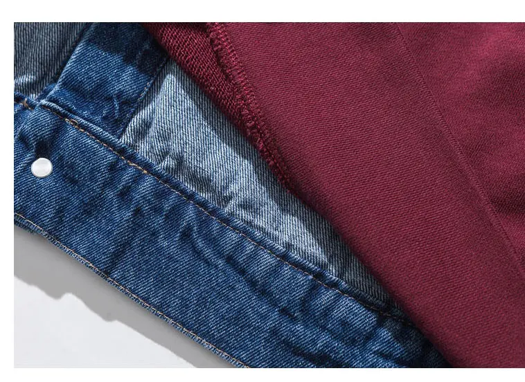 Новая хлопковая верхняя одежда джинсковая куртка Для мужчин Slim Fit Повседневное с Сращивание с капюшоном Пальто для будущих мам Для мужчин модные