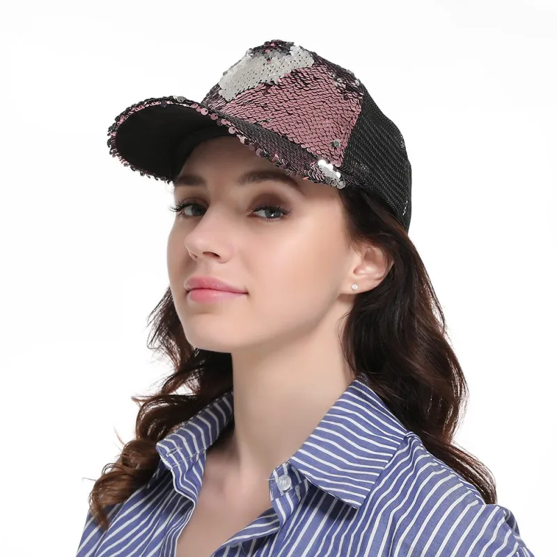 pink Двухцветная русалка блестки diy бейсболка сетчатая шапка Солнцезащитная шляпа - Цвет: pink