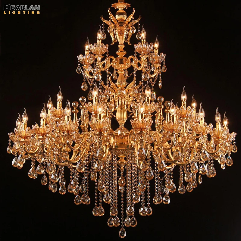 Великолепный золотой хрустальные люстры свет большой Cristal Висячие Lustre отель проект Банкетный вилла лампы Декор светильника