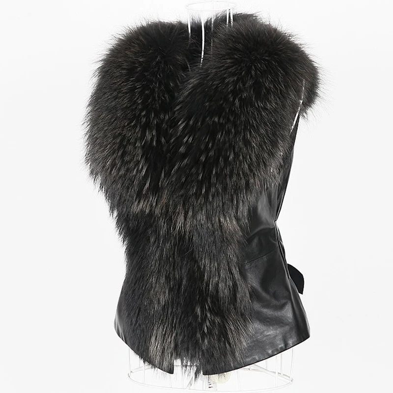 ALABIFU Women Winter PU Leather Faux Fur Coat 2018 Casual Plus Size Sleeveless Faux Fox Fur Collar Vest Winter Jacket Coat Women