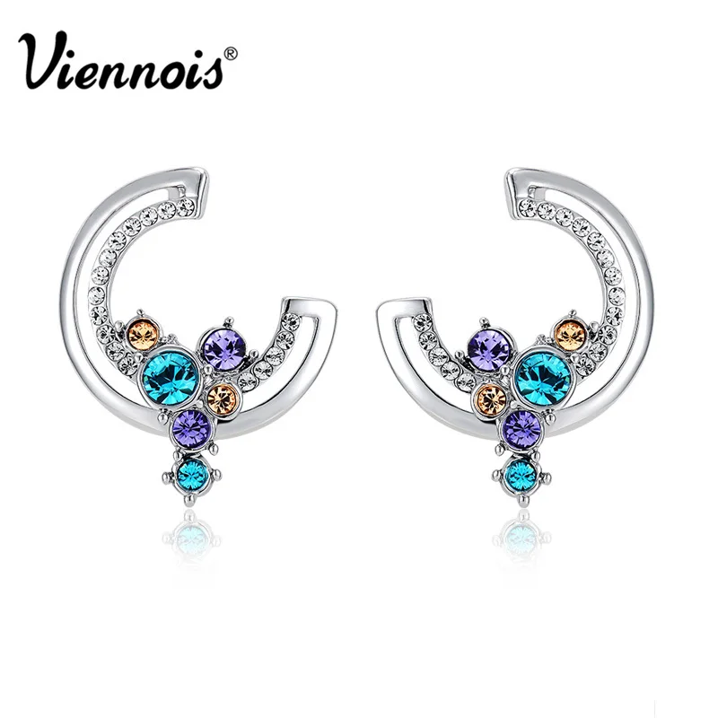 Viennois Korean Crystal Statement Earrings Moon Style Stud Earrings