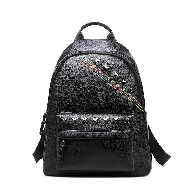 Nice Fashion Women PU Leather Backpacks Rivets Girls School Bag Female Black Colors Travel Shoulder Bags
