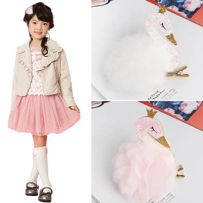 Лебединое кружево заколки цветок для волос Детские украшения блестящие из фетра