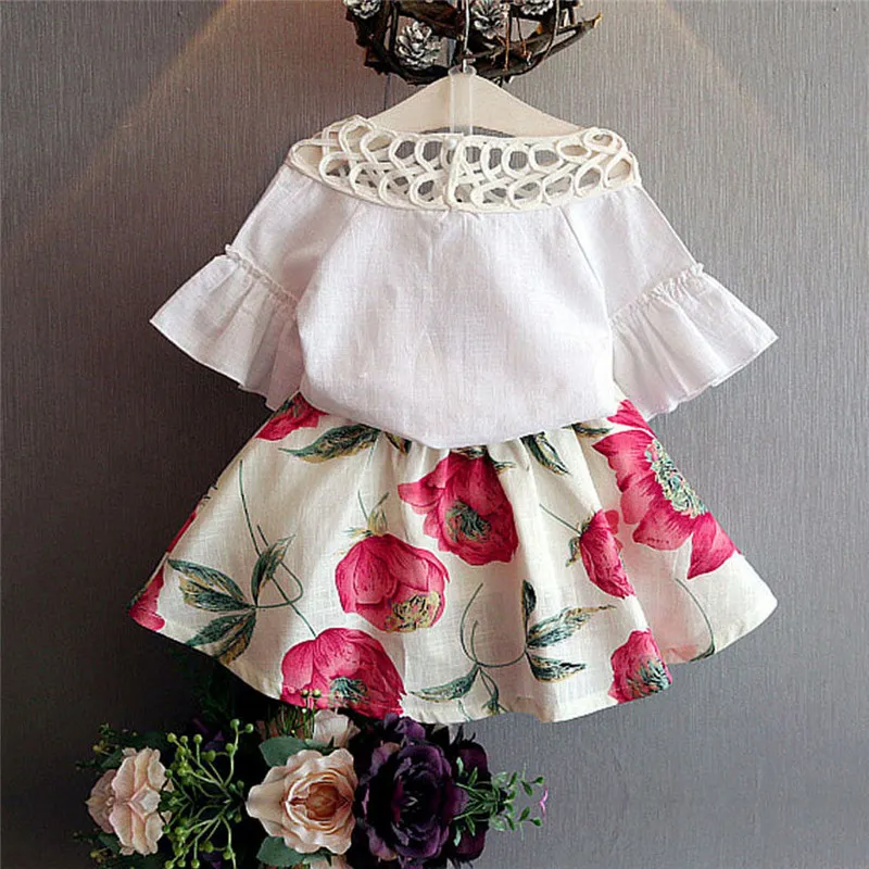 Г. Детская белая блузка с цветочным рисунком для маленьких девочек+ юбка с цветочным рисунком летняя одежда с короткими рукавами для маленьких девочек из 2 предметов, От 2 до 7 лет