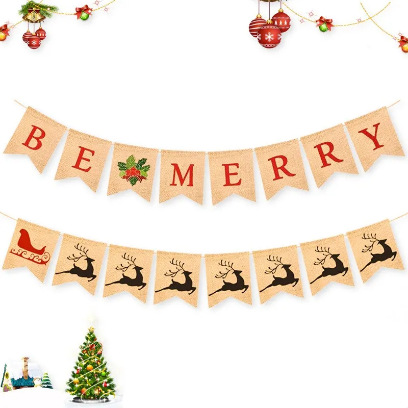 Ручной работы качество мешковины/льняная ткань ручной работы "Be merry" прозрачные буквы украшения рождественской вечеринки фон Висячие баннеры