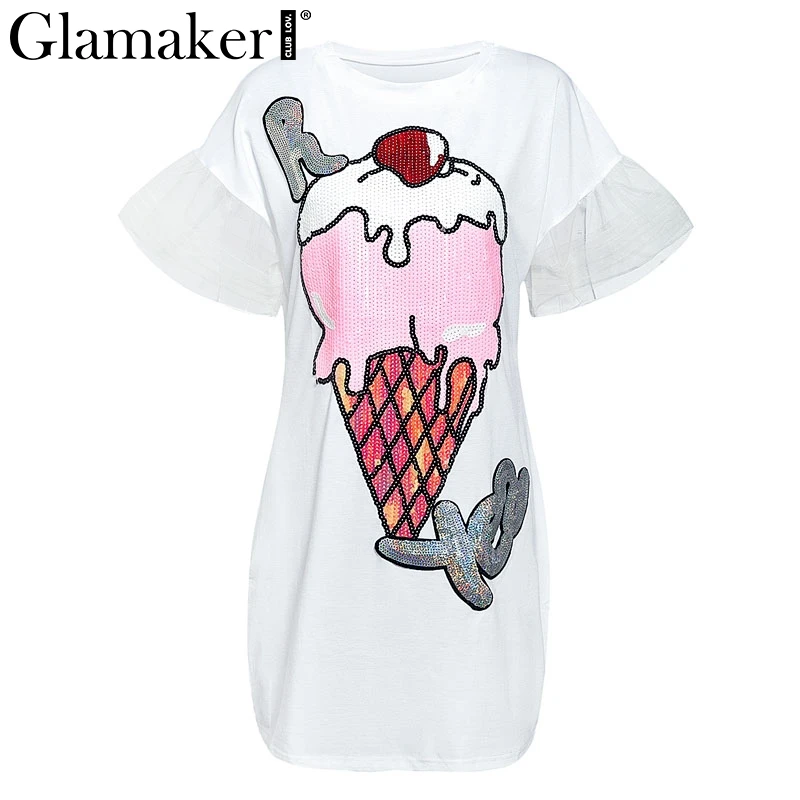 Белый Glamaker/мини-платье с круглым вырезом и принтом мороженого; женские летние вечерние платья; повседневное короткое платье; уличная одежда с блестками; модное Клубное платье - Цвет: Белый