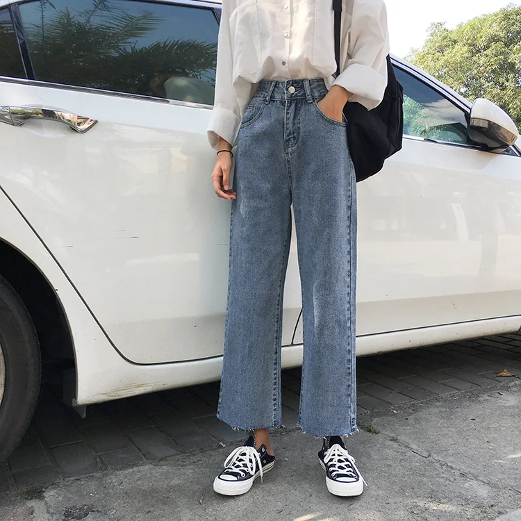 Kpop Blackpink Дженни же уличная Высокая талия синие прямые джинсы женские студенческие корейский стиль Дикие повседневные джинсы женская одежда