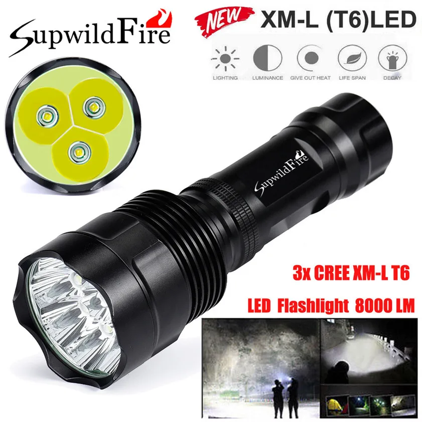 Супер яркий 8000Lm 3x CREE XM-L T6 светодиодный 5-Режим 18650 светодиодная вспышка светильник