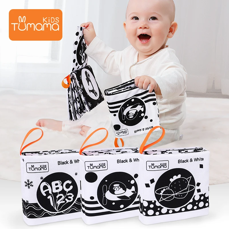 

3PCS Soft Fabric Baby Cloth Books Early Learning Educational Toys Black White Cloth Development Books Cartoon Animal Infant Toys