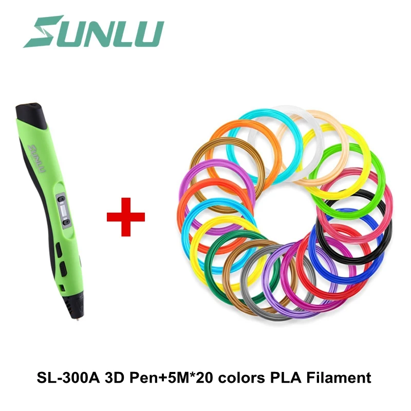 3D Ручка SUNLU SL-300A Моделирование ABS/PLA/PCL нити 1,75 мм многофункциональная интеллектуальная печать Ручка для рисования 3d Ручка - Цвет: Green 100 meter PLA