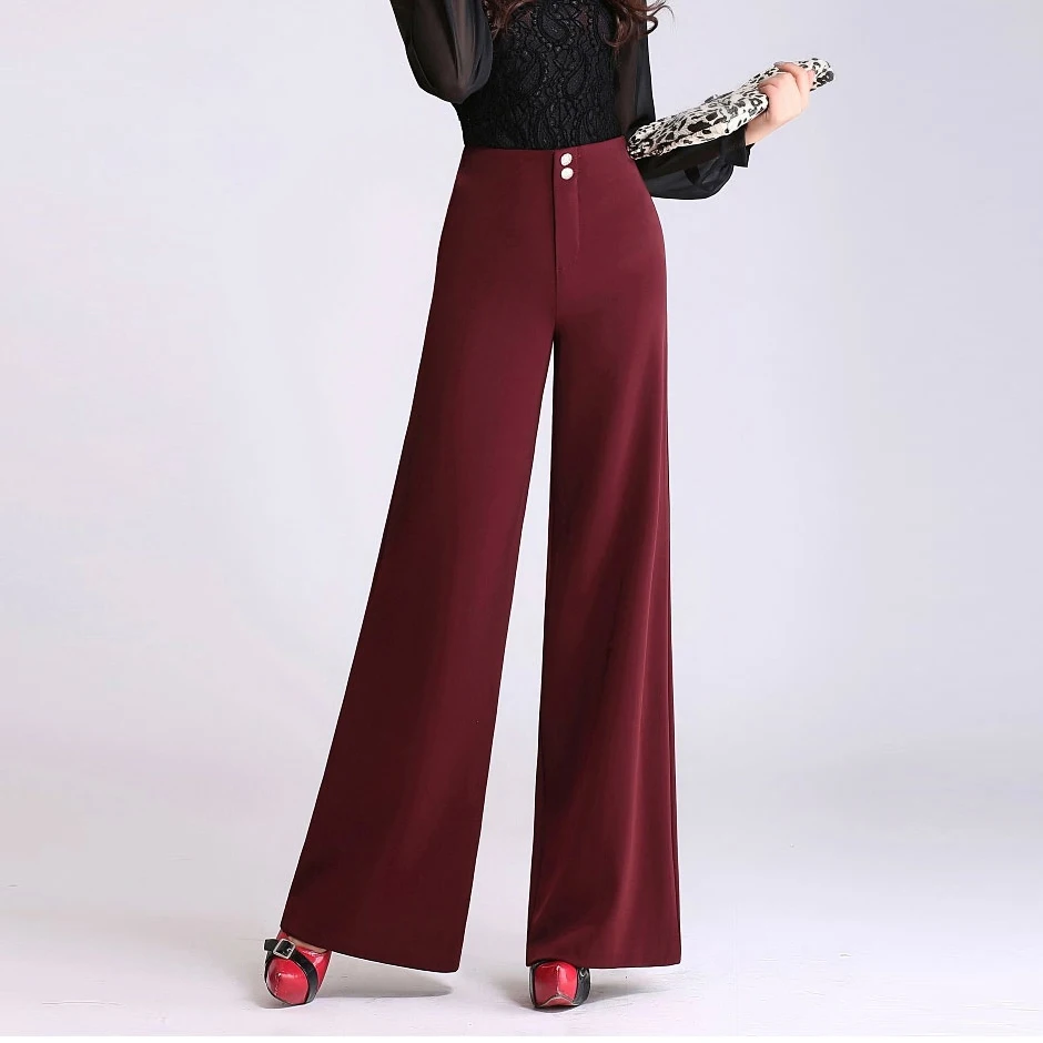 wine red LXMSTH осень зима женские широкие брюки свободные модные с высокой талией Большие размеры женские брюки однотонные длинные женские брюки Формальная работа - Цвет: wine red