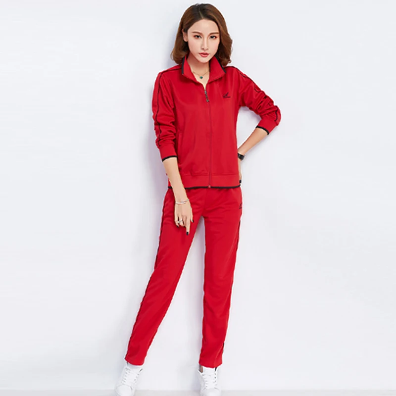 Women- red Повседневная пара спортивных костюмов Модные мужские/Wo мужские спортивные костюмы новые спортивные костюмы комплект из 2 предметов весенние толстовки комплекты топ+ брюки - Цвет: Women- red