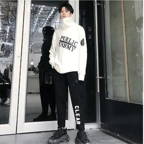 M-xl! весенне-осенний корейский принт с буквами мужской маленький Высокий воротник свободный Молодежный уличный танец tide мужской хип-хоп co