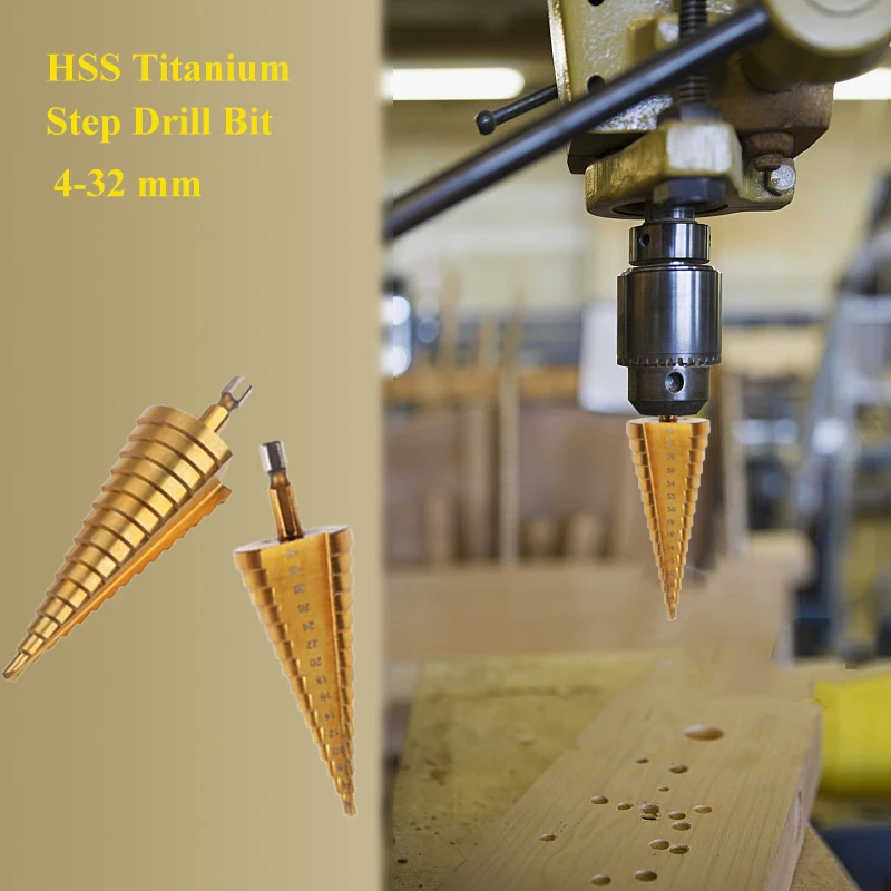 4-32 mm HSS Titanium Coated Step Drill Bit for Metal High Speed Steel Wood Drilling Power Tools Hole Cutter Step Cone Drill