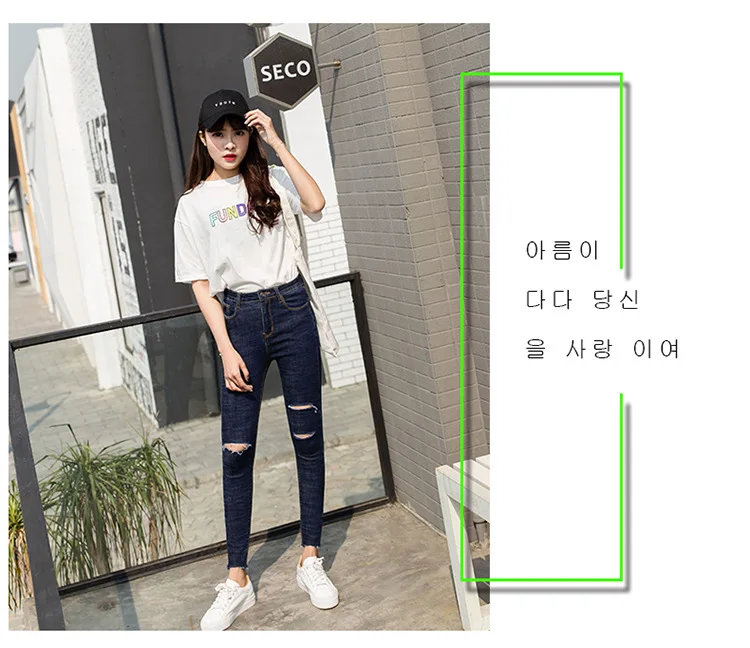 Ripped Zippers Jeans for Women Destroyed Stretch High Waisted Pencil Jeans Skinny Office Lady Ankle- Length Denim Pants