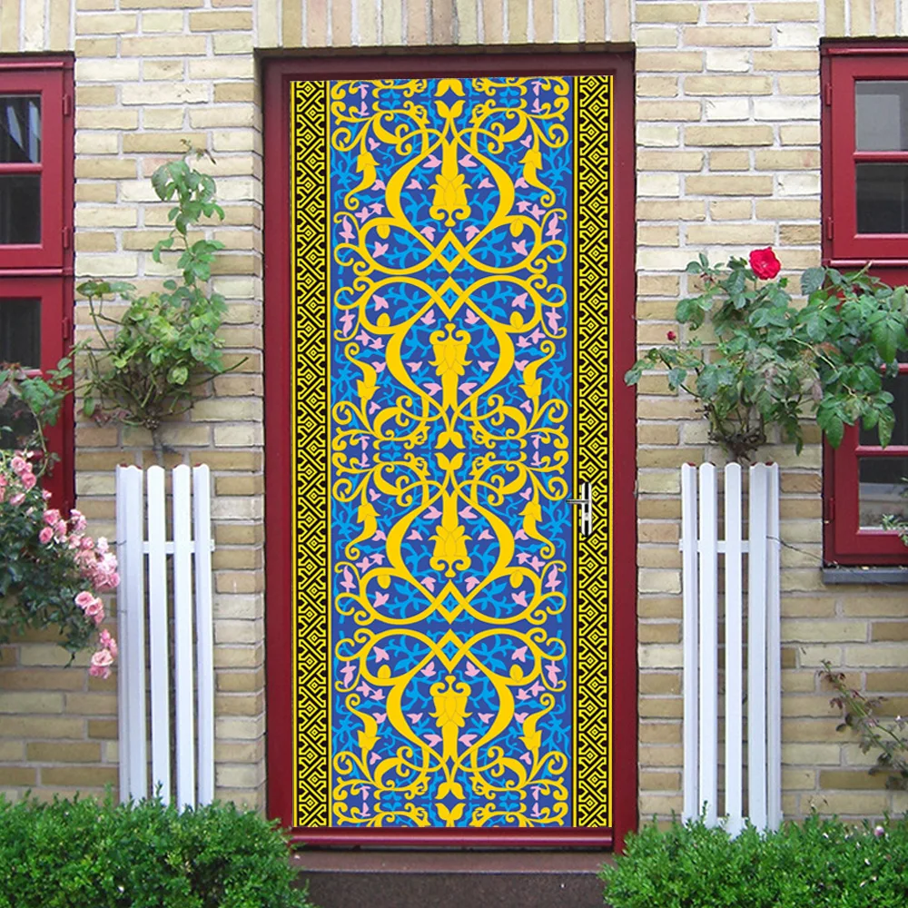 3D Muslim Culture Flower Door Sticker Ramadan Decoration Living Room Bedroom Creative Waterproof Removable Wall | Дом и сад