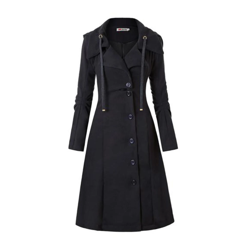 Goedkoop Gothic Vrouwen Trenchcoat 2018 Winter Herfst vrouwen Overjas Windjack Vrouwelijke Lange Jas Rits Knop Goth Uitloper