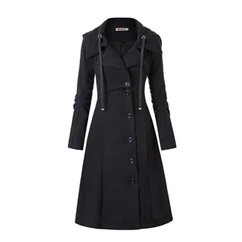 

Gothic Women Trench Coat 2018 Winter Autumn Women's Overcoat Windbreaker Female Long Coat Zipper Button Goth Outwear
