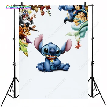 

Different Cartoon Characters Kids Background for Photography Stitch with Princesses and Animals 5x7ft White Fairy Tale Backdrop