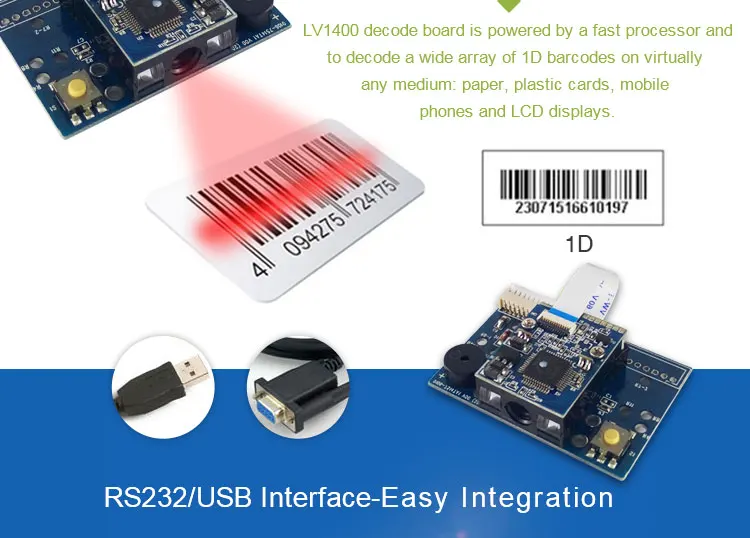 LV1400 встроен в CCD 1D с USB/RS232 интерфейс Модуль сканера штрих-кода