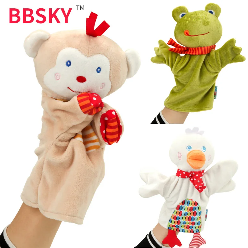 

BBSKY Cute cartoon animal hand puppet Monkey frog duck Plush toy doll baby Comforting towel