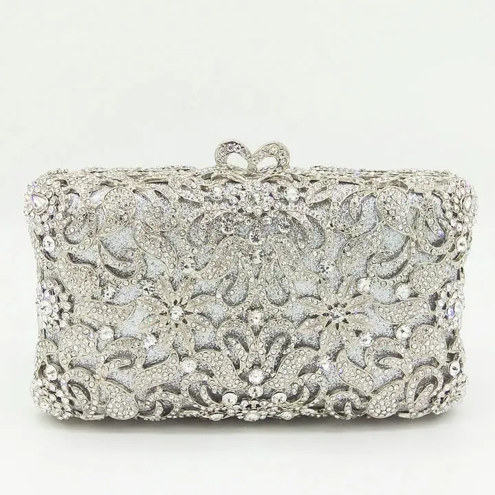Silver Crystal Bag Boutique De FGG элегантный цветочный женский вечерний кошелек с золотыми кристаллами и сумочка для невесты, клатч с бриллиантами, сумка для свадебной вечеринки - Цвет: Silver Crystal Bag