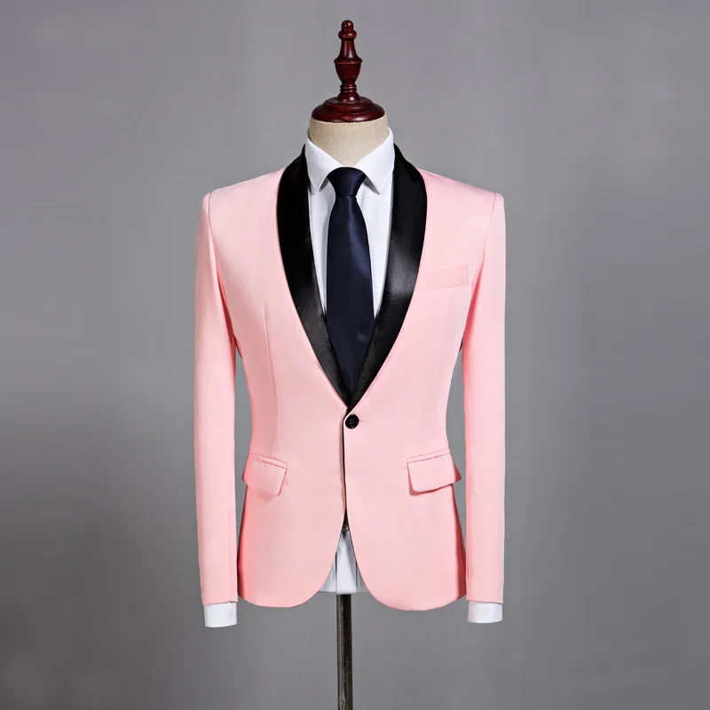 

Mens Solid Pink Blazer Coat Slim Fit Jacket Casual Wedding Korean Plus Size Jackets One Button A34