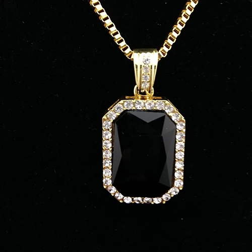 

New Arrival Men's Fashion Jewelry Cool Hip Hop Box Chain Octagon Square Pendant Charm Necklace