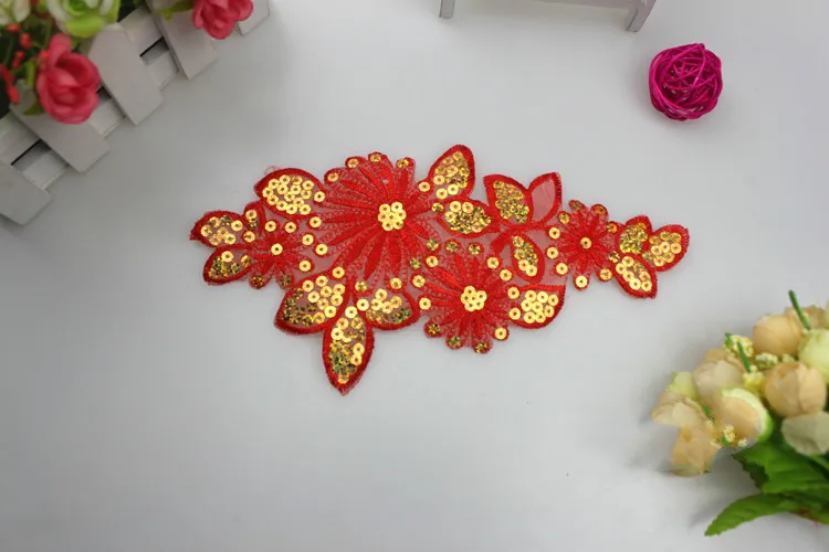 Red С блестками и тесьмой из органзы патч Этап украшения из ткани DIY аксессуары для волос Ширина 20 см* 10 см; 10 шт./лот - Цвет: Red