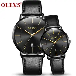 Роскошные брендовые OLEVS для мужчин's Календари Часы для мужчин и для женщин кварцевые часы модные повседневное Кожаный ремешок наручные
