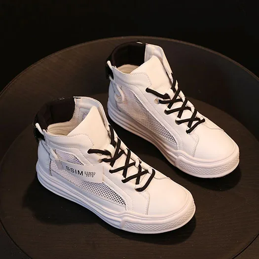 creepers platform shoes breathable trainers sneakers muffin high top harajuku thick sole quality white comfy flats mesh women - Цвет: Black 1
