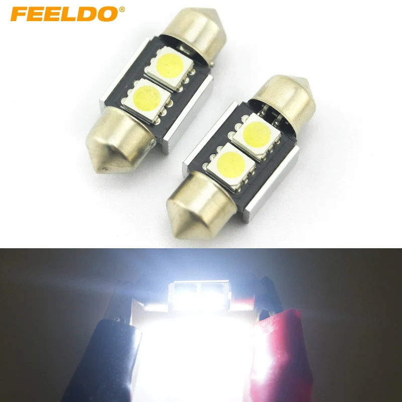 

FEELDO 50Pcs White Error Free Canbus 31mm 2SMD 5050 Festoon Dome Roof Light Bulb Reading Light #FD-3677