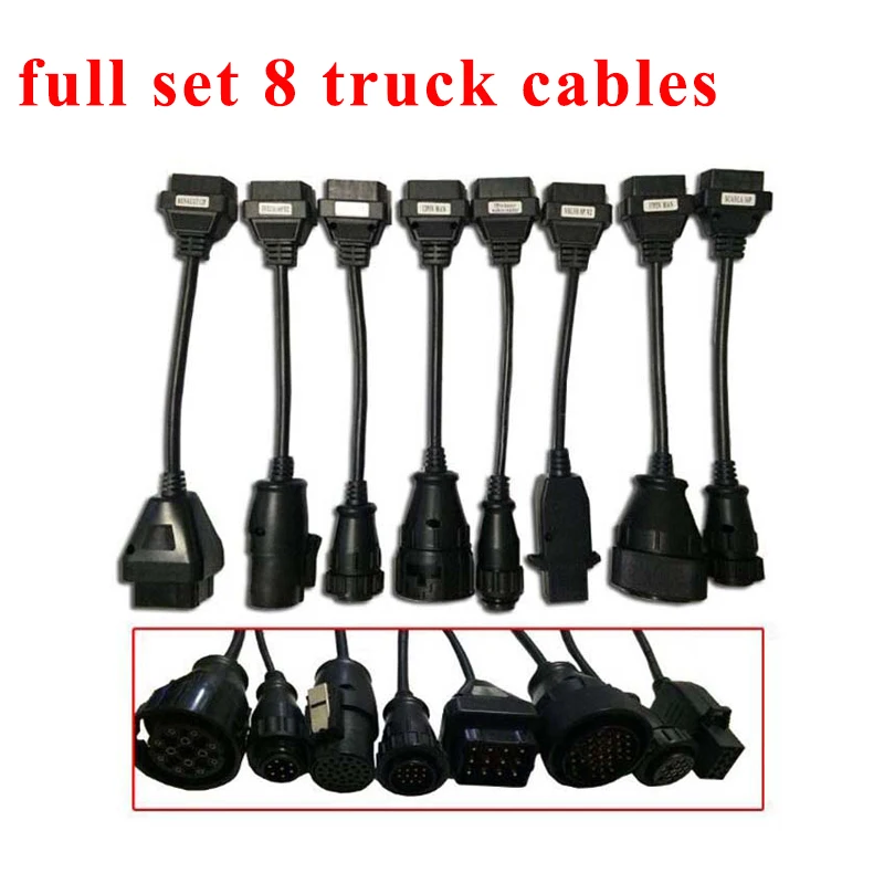 10 set/lot 8pcs full set truck obd cable cables for autocome cdp pro for delphis vd ds150e new vce for wow snooper