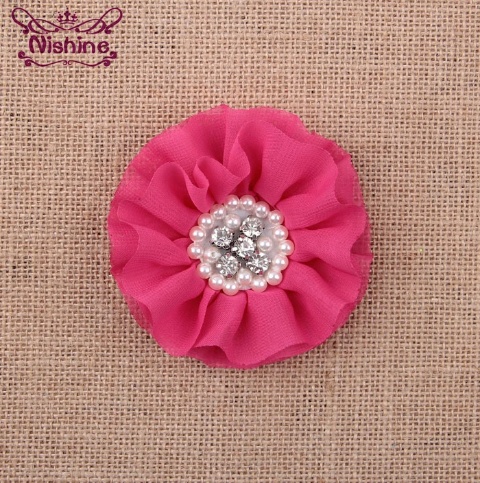 Nishine 20pcs " Мода цветок, шифон с жемчугом Кнопка центр DIY детей оголовье девушки аксессуары для волос