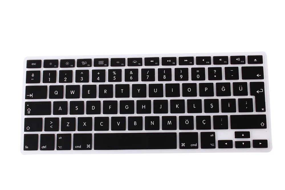 Turkish Letters Keyboard Protector for Macbook Air Pro Retina 13" 15" 17" Laptop Skin Covers for Mac book 13 15 EU Euro Version - Цвет: Black