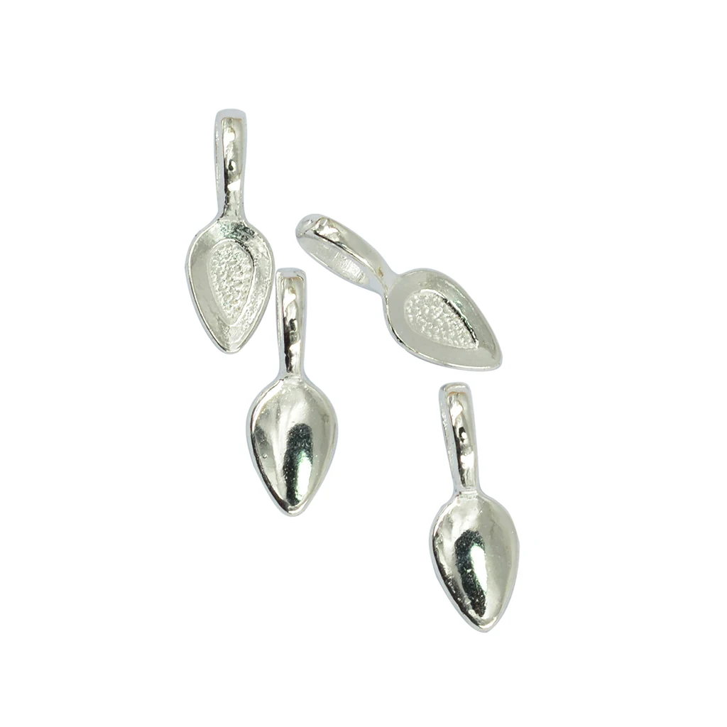 100Pcs Drop Leaf Glue on 21mm Bail Pendant Cabochon DIY Jewelry Silver White