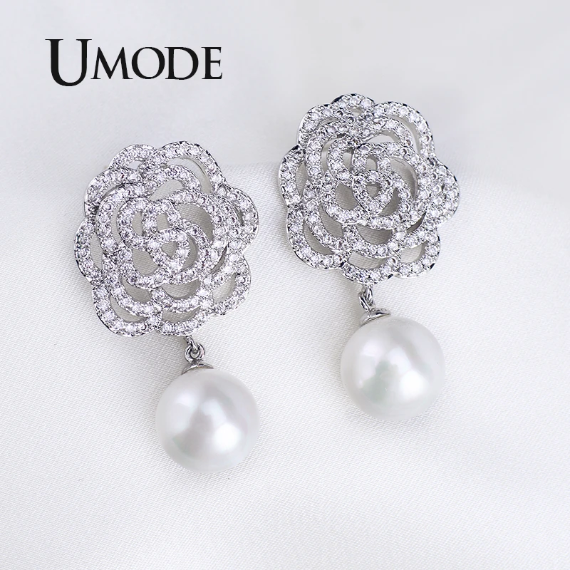 Модные жемчужные висячие серьги UMODE элегантные белые цветы ручной работы дешевые