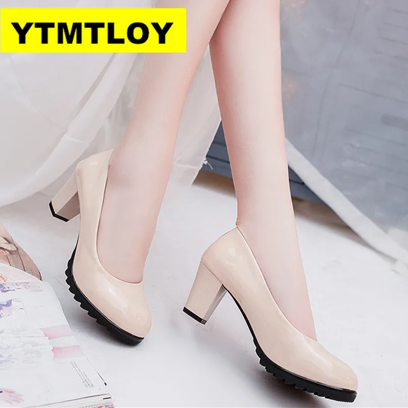 

2019 Women Pumps Round Toe Solid Thick high Heel Lolita Shoes Party Platform Shoes tenis feminino Square heel