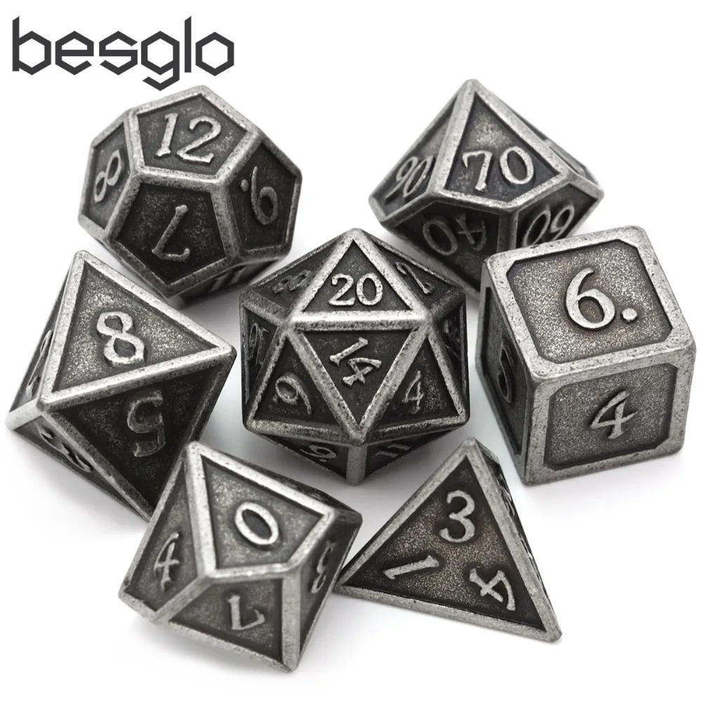 

Ancient Silver Table Top Games Dice Set DnD Polyhedral Dice for Dungeons and Dragons RPG MTG Board Games D4 D6 D8 D10 D12 D20