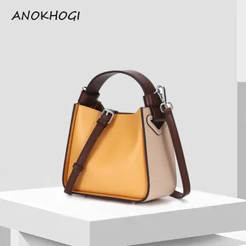 

2019 Real Genuine Leather Handbag for Woman Hit Color Composite Crossbody Bags Bucket Female Shoulder Messenger Bag B416
